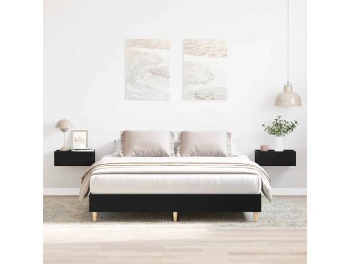 RJPLMFV Bettgestell, Plattform, Eiche, Schwarz, 203 x 143 cm Holzwerkstoff, modernes Design, inklusive Latten, ohne Lattenrost, Montage erforderlich