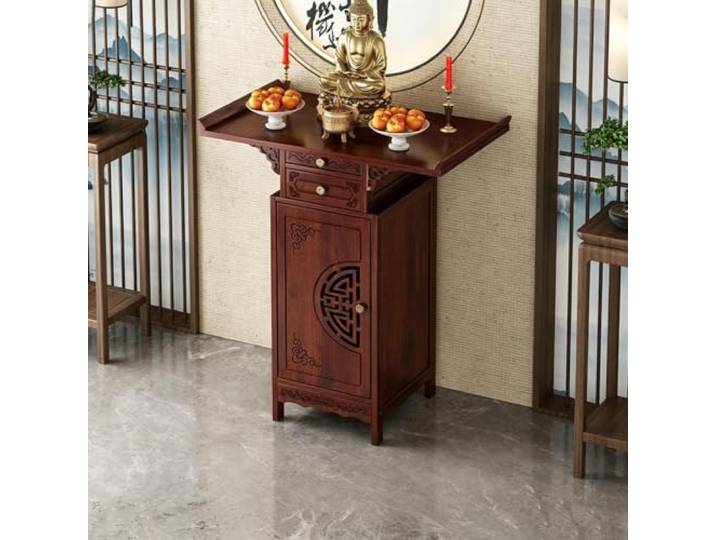 Altartisch aus Holz für Buddha‑Statue, Altar‑Schrank mit Stauraum Gebetsmöbel für Zuhause, mit 2 Schubladen, traditioneller Stil, ideal für Meditation, Wohn‑ und Gebetsraum