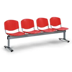 Kunststoff-Wartezimmerbank, Traversenbank VERONA, 4-sitzig, rot