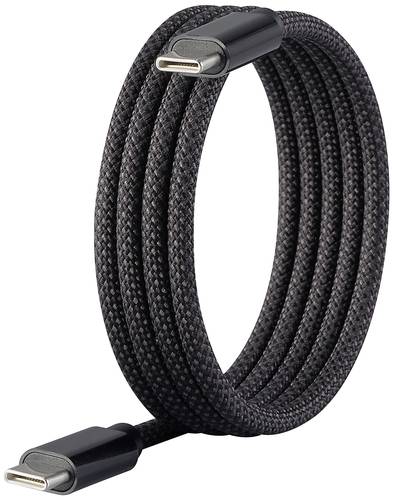 Renkforce USB-Kabel USB 2.0 USB-C Stecker, USB-C Stecker 1.00m Schwarz mit magnetischer Aufwicklung, Stoff-Ummantelung