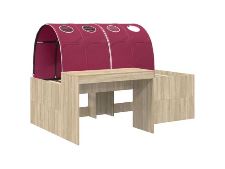 KTHLBRH Bett mit 3 Teilen Sonoma Eiche und Rot Holz mehrschichtig Lattenrost inklusive, platzsparendes Design, einfache Montage, Verwendung im Innenbereich