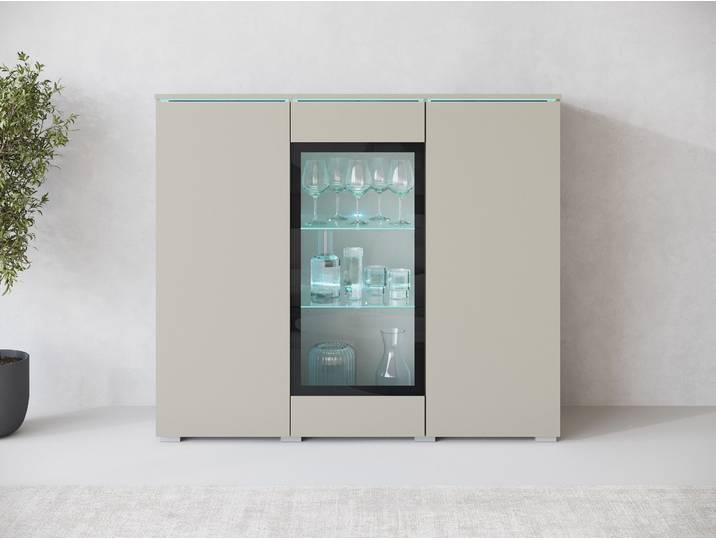 Highboard HOME AFFAIRE Vera , beige (kaschmir), B:120cm H:103,3cm T:39,5cm, Sideboards, Highboard, Highboard mit 4 Türen, 9 Fächern, verglasten Türen