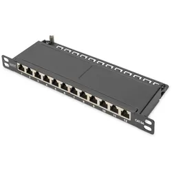 Digitus CAT 6A Slim Patch Panel, geschirmt, 12-Port, 0,5 HE, 10", schwarz
