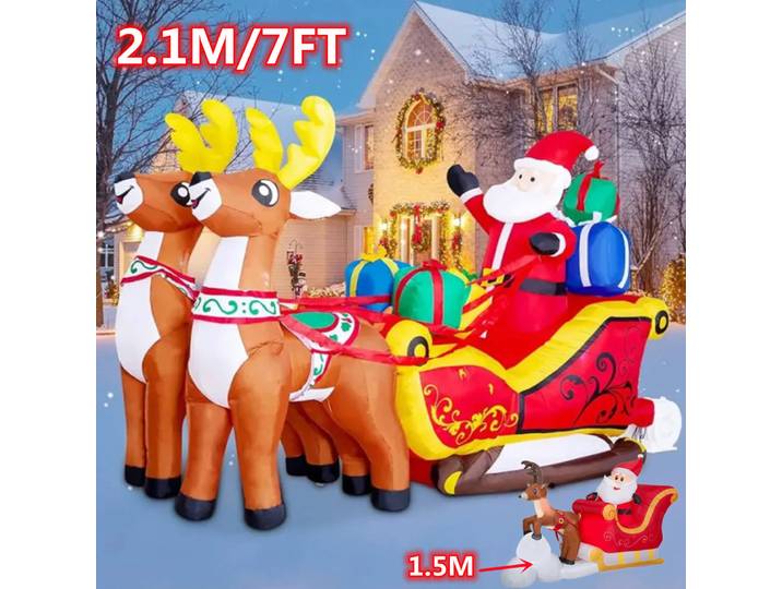 Décoration de Noël gonflable de 2,1 m : Père Noël sur traîneau avec rennes, LED intégrées, pour intérieur et extérieur, jardin, fête de fin d'année