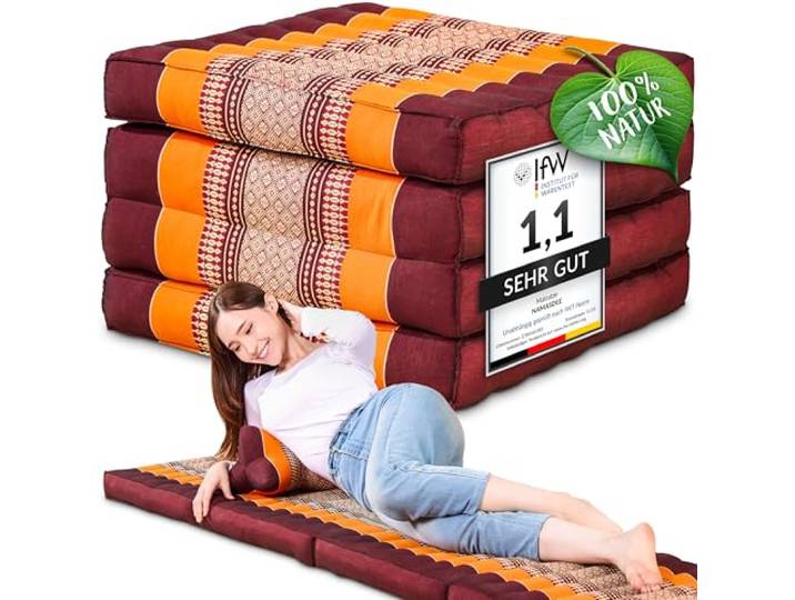 Namasdee Klappmatratze 200x50x8cm mit 100% natürlicher Kapokfüllung (Orange)