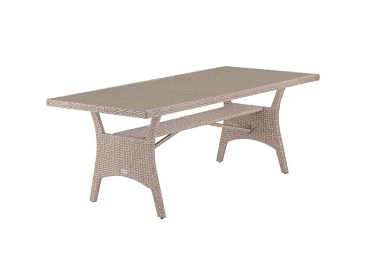 CASARIA Polyrattan Gartentisch 190x90x74cm mit Ablage WPC-Tischplatte Höhenverstellbar Holzoptik Wetterfest Garten Terrasse Esstisch Gartenmöbel Creme