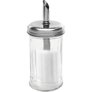 WAS Zuckerstreuer 1491003, Dosierer mit Ausgießrohr, Kristallzucker, Glas mit Edelstahlverschluss, 300 ml, 6 Stück