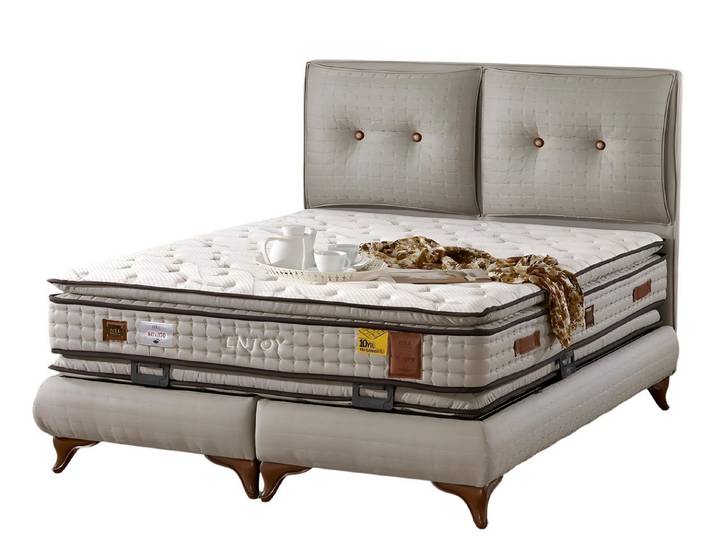 JVmoebel Boxspringbett Weißes Bett aus Holz mit bequemer Textilmatratze (1-St)