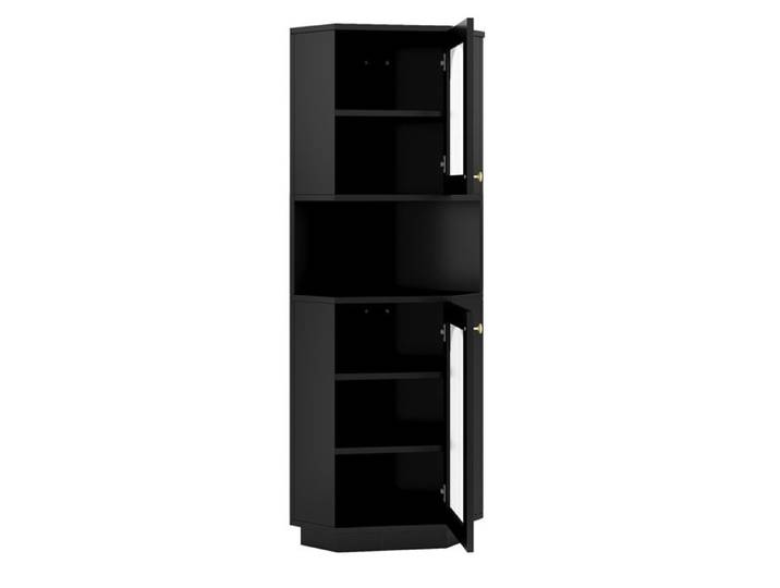 Colonne de salle de bain d'angle – armoire noire en MDF avec bande lumineuse 45 x 45 x 166 5 cm