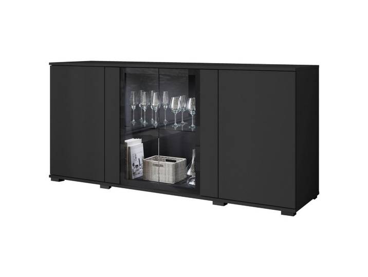 P & B Sideboard Caro, Schwarz, Kunststoff, 3 Fächer, kaltweiß, 150x69.7x39.5 cm, Fsc, stehend, Wohnzimmer, Kommoden & Sideboards, Sideboards