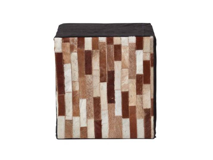 Pouf carré Cuir à carreaux Marron et noir 36 x 36 x 38 cm Déhoussable