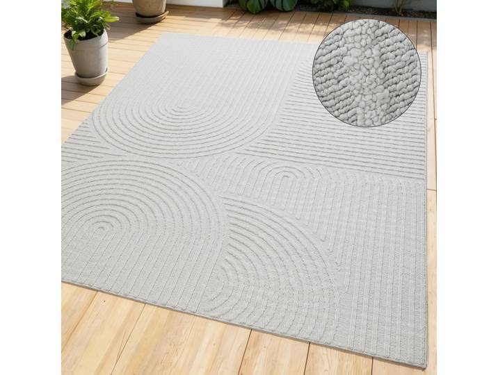 Teppich GOODPRODUCT Jola, In- und Outdoor geeignet, Hoch-Tief-Design, Scandi , grün (grau), B:80cm H:9mm L:150cm, Kunstfaser, Teppiche, Teppich, Hoch-Tief-Struktur, Zen, Wetterfest & UV-beständig, Balkon, Camping