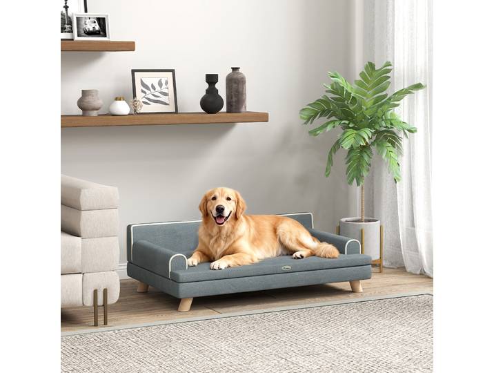PawHut Canapé Chien Scandinave Pieds Bois Gris 100x62cm