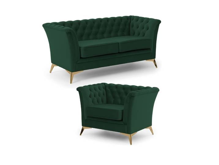 Ensemble de canapés Chesterfield 2+1 en velours vert