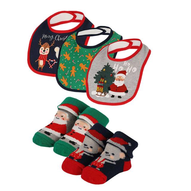 Apollo Baby kerstsokken + slabbetje set kerst print