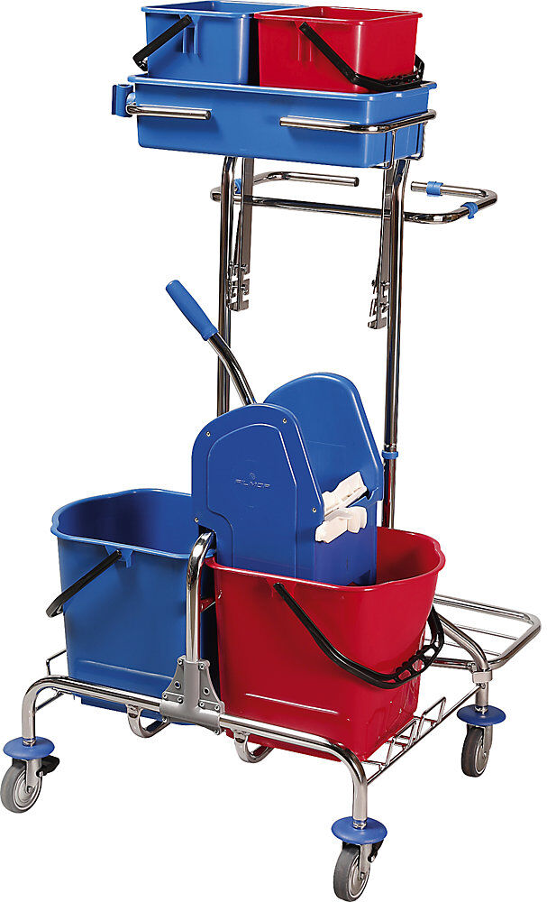 kaiserkraft Reinigungswagen-Set, LxBxH 750 x 650 x 1220 mm, verchromt, Breitwischmopp-Set