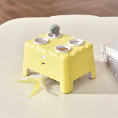 Inspired Living PouncePop Interactive Cat Toy Rechargeable Automatic Feather Toy For Indoor Cats & Kittens yellow