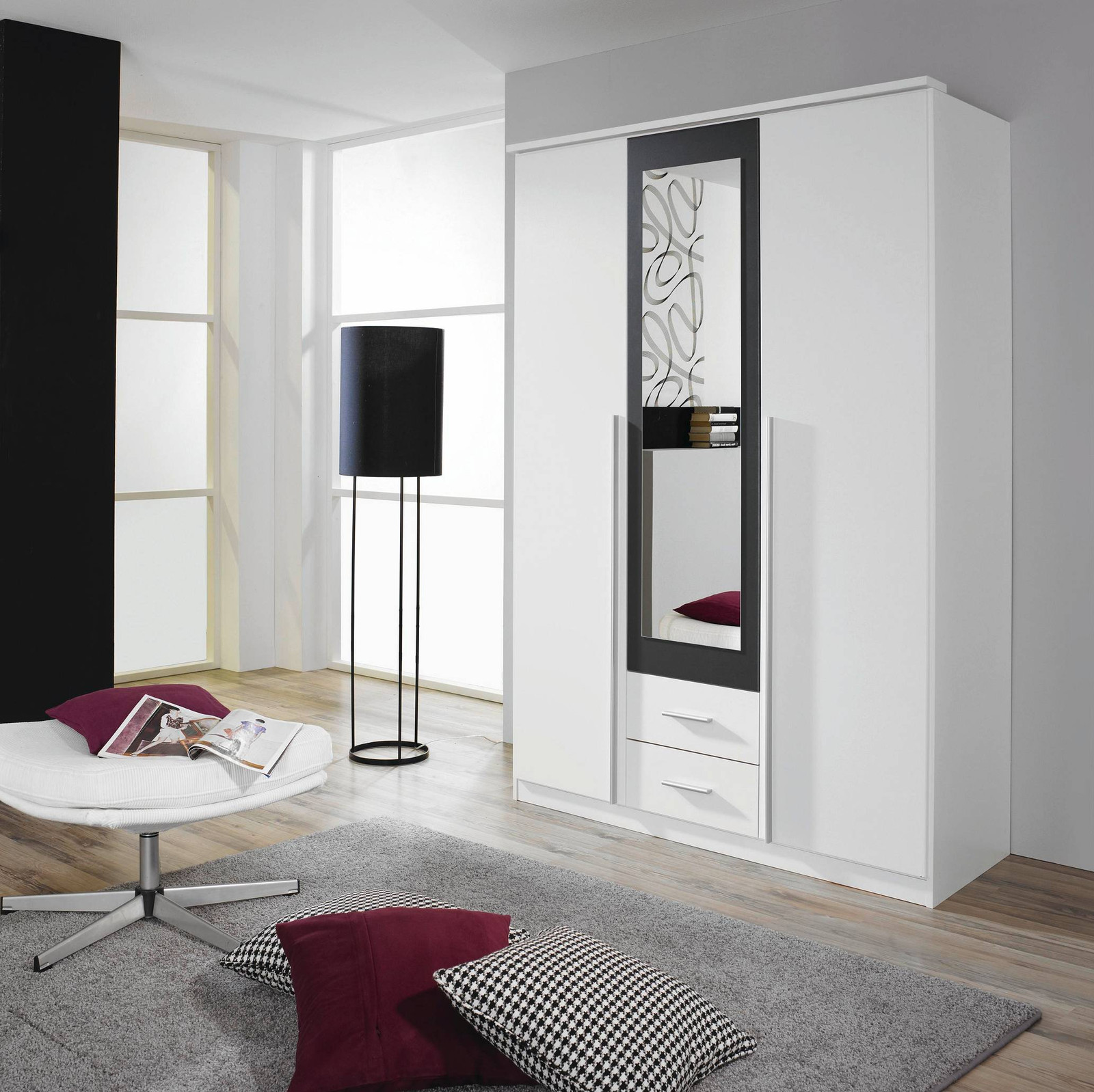 home24 Krefeld Draaideurkast wit/alpinewit/metallic grijs Breedte: 136 cm