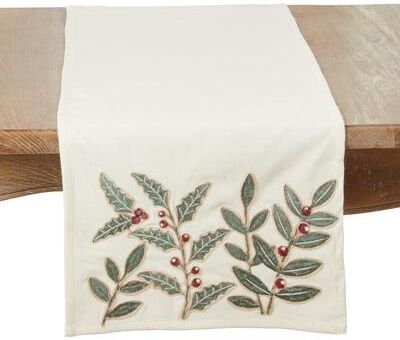 Saro Lifestyle "Whimsical Holly Berry Vine Table Runner - 16""x72"""