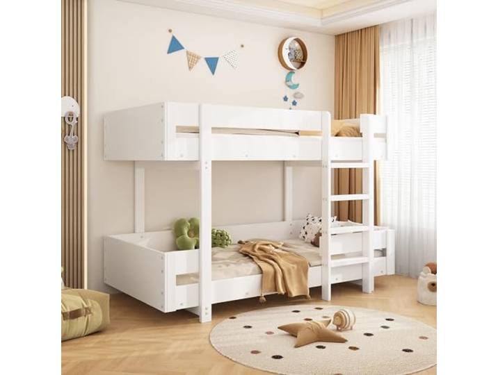 Merax Etagenbett 90x200cm, Kinderbett mit Sicherheitsleiter, für Jungen, Mädchen, Weiß (Ohne Matratze)