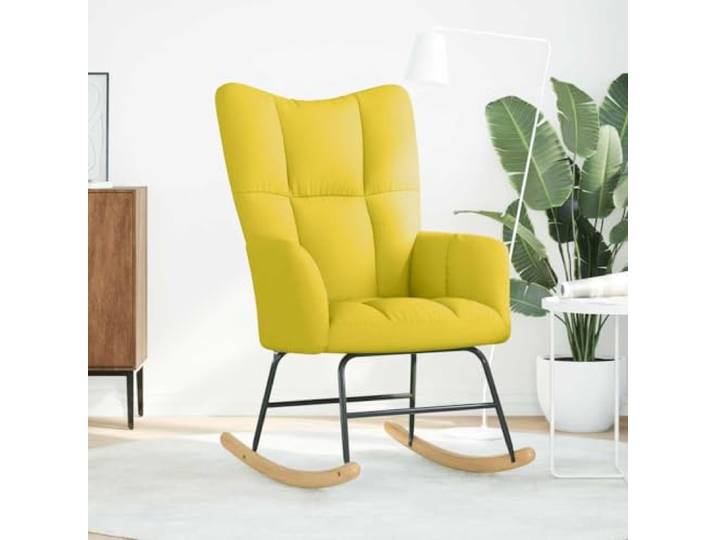Schaukelstuhl Hellgelb aus Polyester, Holz-Metallgestell Hellgelb, Polyestergewebe, Holz-Metallrahmen, dicke Sitzfläche, Flüssige Schwingung, für Wohnzimmer, Esszimmer, Zimmer