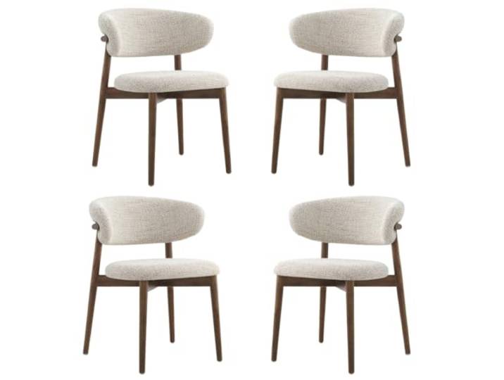 AKPHBKFG Esszimmerstühle im Mid-Century-Modern-Stil, 2er-Set, lässiger Sofasessel, geschwungene Rückenlehne, Leinenbezug, für Zuhause oder Café 4 PCS