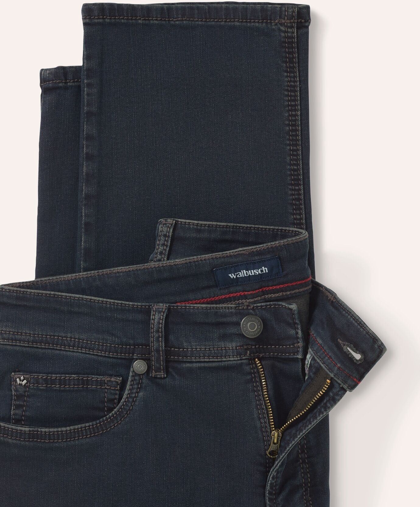 Walbusch Jeans Sattlerstich, Regular Fit#normale Größen#untersetzte Größen, Farbe Blau, 106, aufwendige Sattlernaht elastisch und bequem Herren