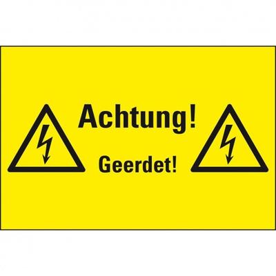 Schild I Warn-Kombischild Achtung! Geerdet!, Magnetfolie, 200x120mm, ASR A1.3, DIN EN ISO 7010 W012