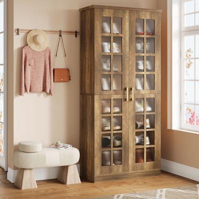 Lee Tall Shoe Cabinet with Doors, 8-Tier Shoe Rack Organizer