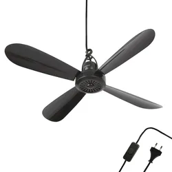 Mobiler Deckenventilator "Schwarz" ( 5m XXL Kabel ) mit Stecker und Schalter, 220V-240V / 5 Watt, Ø40 cm Decken Ventilator mit Aufhänger