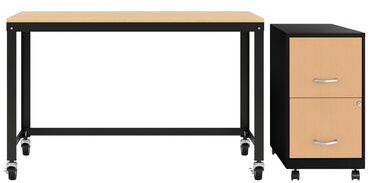 Space Solutions Home Office Natural Wood Finish Desk and Storage Set