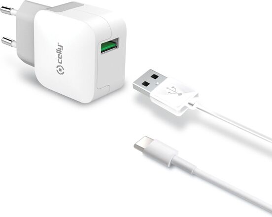 Celly Travel Charger USB-C Pikalaturi kaapelilla, Valkoinen