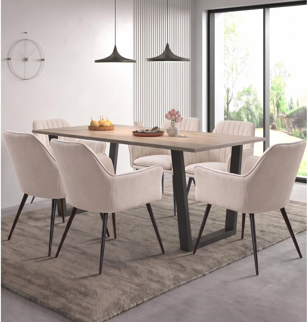Rio 80cm Rectangular Dining Set with Upholstered Chairs Beige 77cm H x 180cm W x 80cm D