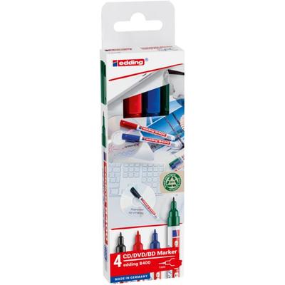 EDDING® CD/DVD/BD Marker 8400, 4er Etui (rot, blau, grün, schwarz) Kartonetui