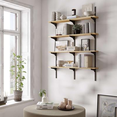 "Wallniture Turin 36"" Floating Bookhelves with Adjustable Brackets, Real Wood Shelves, Farmhouse Decor, Wall Mounted,Tier Options"