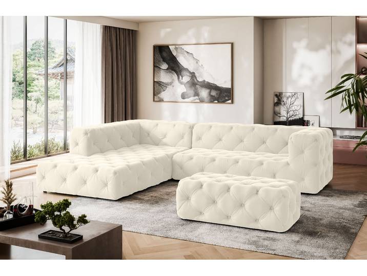 Ecksofa HOME AFFAIRE FOLLINA , beige (creme), B:325cm H:71cm T:228cm, 100% Polyester, Sofas, Ecksofa, L-Form, mit klassischer Chesterfield-Knopfheftung