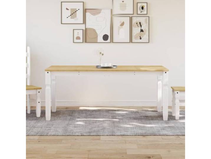 HEFZGDB Massiver Kiefernholz Esstisch 180x90x75 cm Weiß Rustikaler Landhausstil Tisch für Küche und Esszimmer mit robuster Tischplatte und einfacher Reinigung