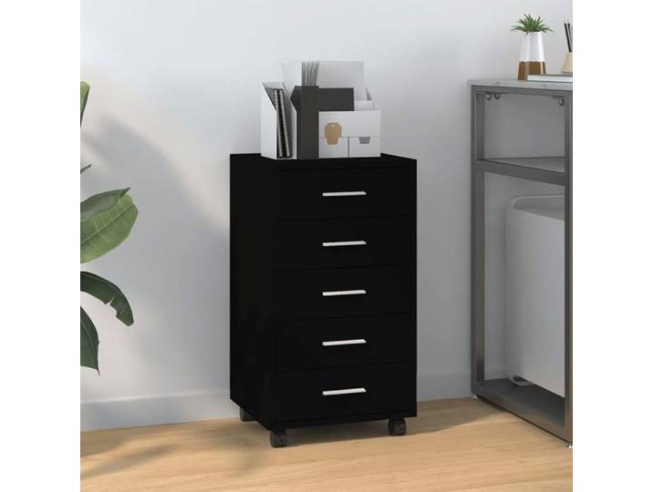 Prix bas - Armoire à tiroirs Commode Armoire Bahut bas avec roulettes - SYM NEW - Meuble d'imprimante Noir Bois d'ingénierie （7211