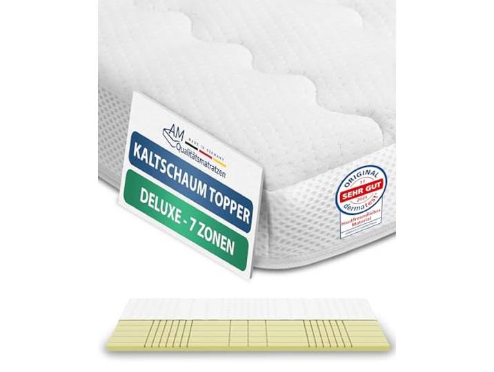 AM Qualitätsmatratzen 3D Deluxe 7 Zonen Kaltschaum Topper 140x190cm RG50 - Made in Germany - Atmungsaktiver Topper 140x190-8cm - Matratzenauflage 140x190 mit Lyocell Bezug und Anti-Rutsch Funktion