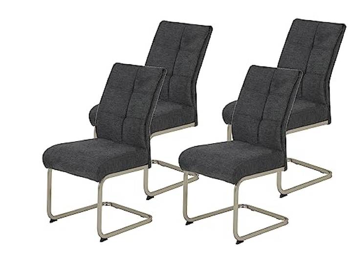 Hela Tische, 4er Set Esszimmerstuhl INES, Schwingstuhl, XL-Stuhl, Webstsoff Anthrazit, Komfortsitz Federkorb, Metallgestell Edelstahloptik