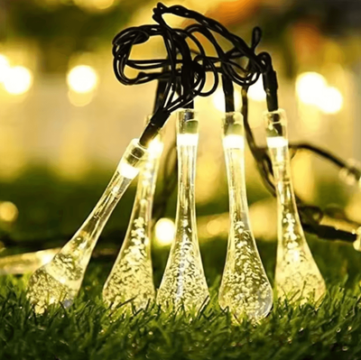 Inspire Curations Solar Water Drop String Lights 20 30 50 LED Outdoor Decor warm 5m 20led