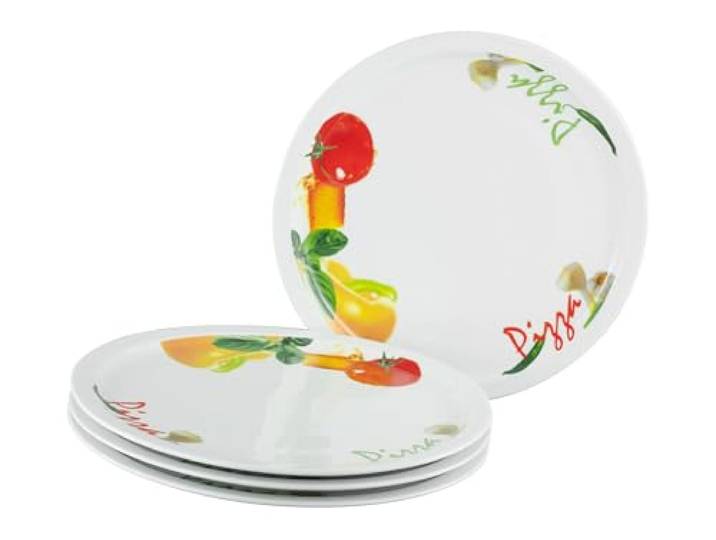 Creatable\, 24443 Série Milano Pizza Service de table 4 pièces pour 4 personnes\, assiettes à pizza en porcelaine\, passe au lave-vaisselle et au micro-ondes\, production de qualité