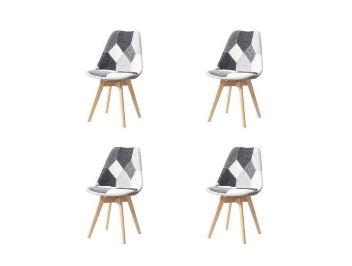 LuxusKollektion Esszimmerstuhl Esszimmerstuhl Patchwork Grau Set Massivholz 4 Stühle Patchwork Grau