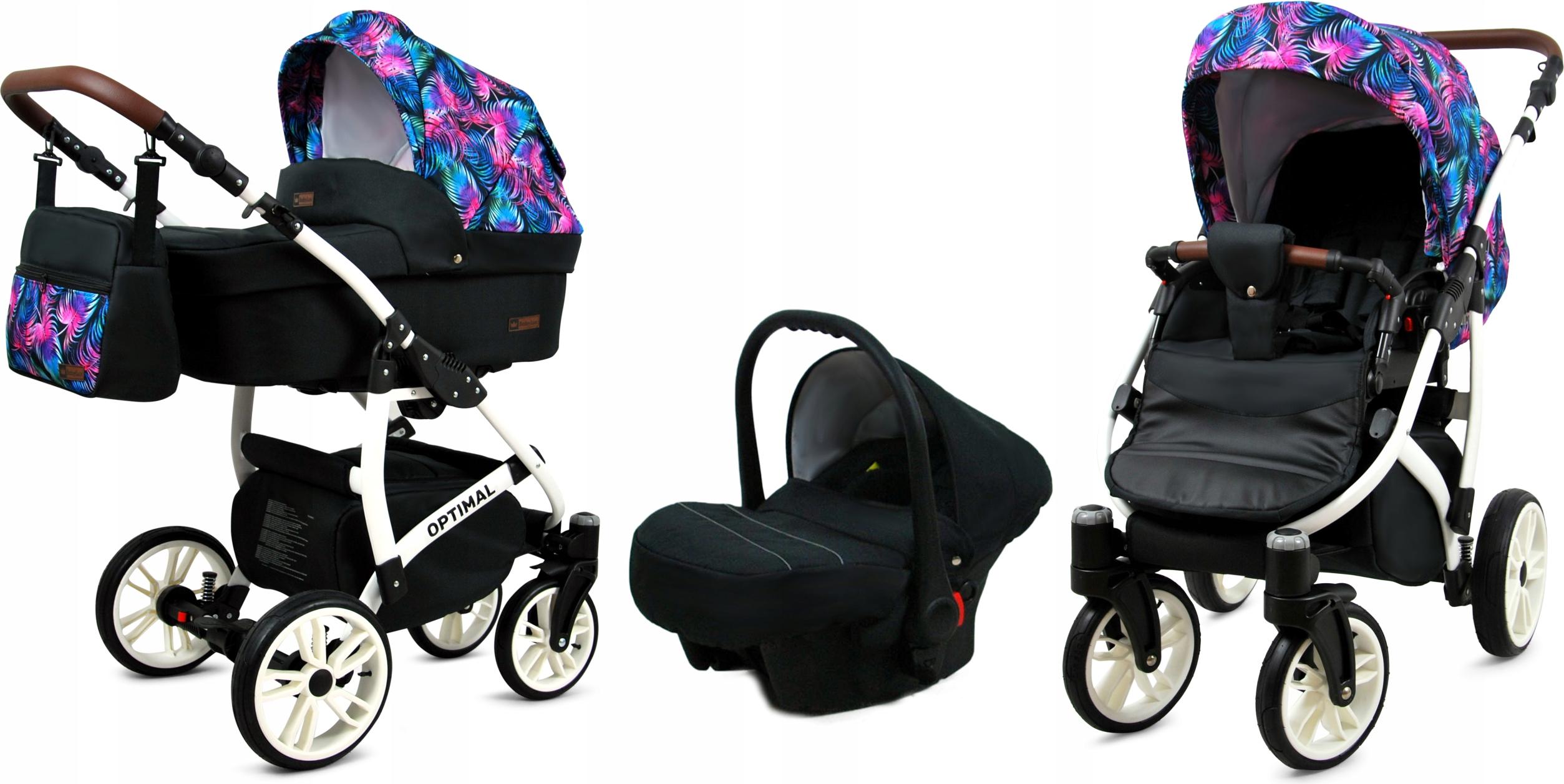 BabyLux Optimal | 3in1 Kinderwagen Set | Colorful Feathers | Kombikinderwagen | Kinderwagenset