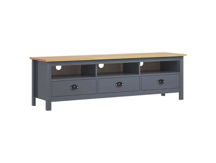 Meuble TV Haut de gamme - Mobilier FR26572M - Banc TV Hill Range Gris - Bois massif - Vintage - 158x40x47 cm