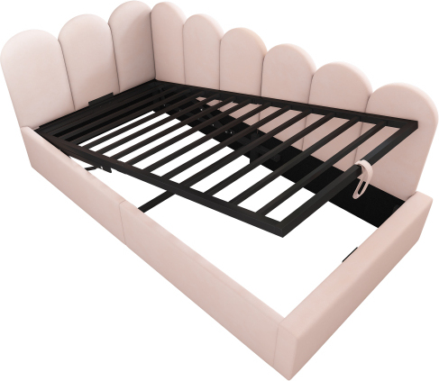 Polsterbett 90x200cm Daybett Ohne Matratze Tagesbett Schlafsofa mit hydraulischem Stauraum Kinderbett mit Metall-Lattenrost Samt Rosa