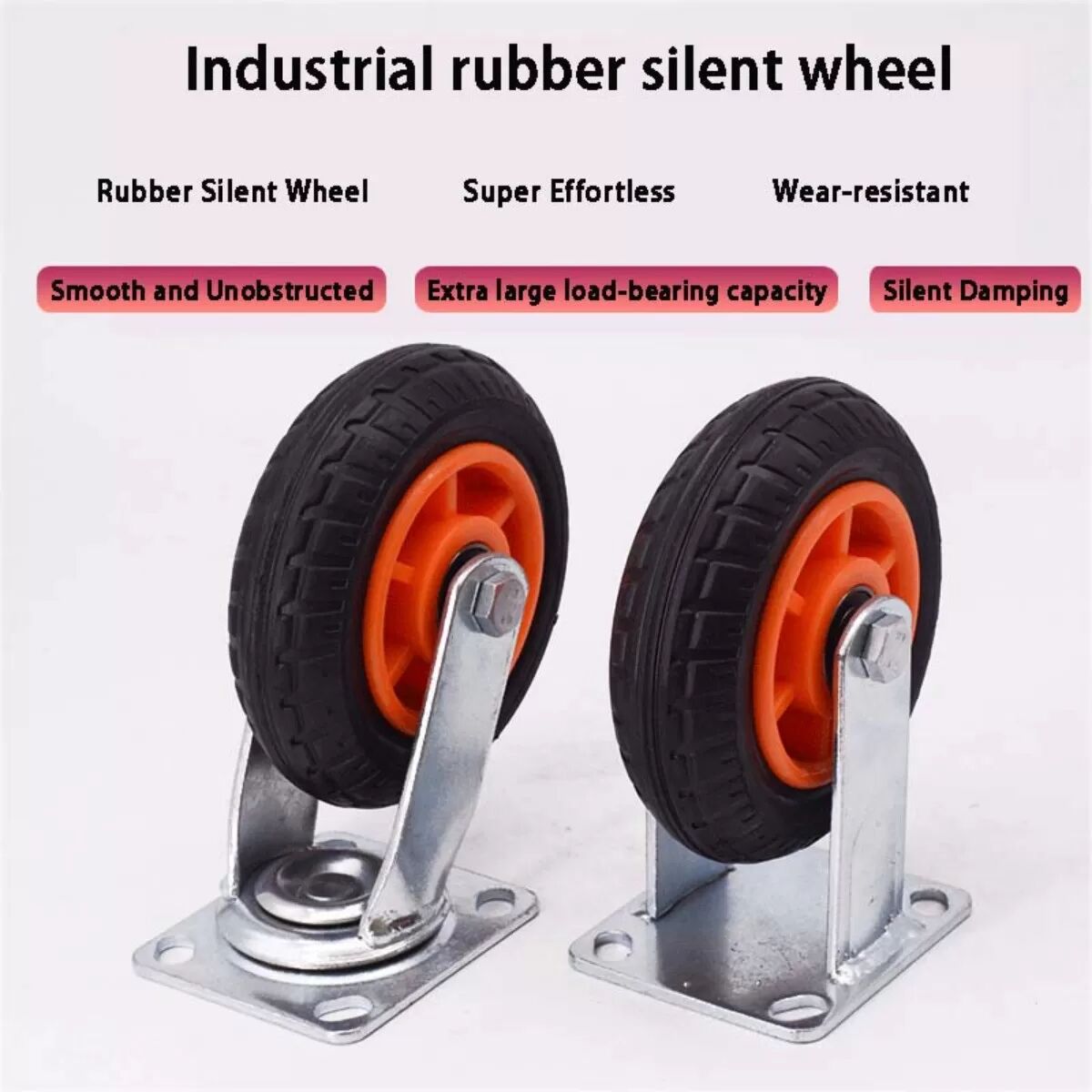 INF Silent Swivel Caster Wheel - Orange PVC Core, Plate Mount, Low-Temp Resistant, Industrial & Medical Use