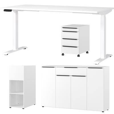 Büromöbel-Set GERMANIA "Mailand", weiß, Schreibtisch Breite 160cm Holzwerkstoff Metall, Holzwerkstoff, Metall, Arbeitsmöbel-Sets, Büromöbel-Set, inkl. Schreibtisch, Rollcontainer, Raumteiler und Sideboard