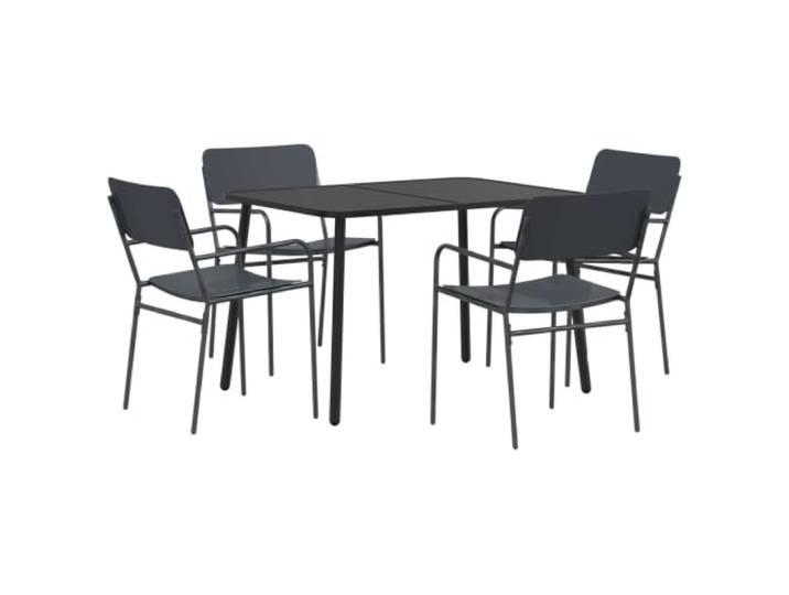 PUGYNBK Esszimmer-Set für den Außenbereich, 5-teilig, Stahl, Anthrazit Tisch mit Lamellen, geschwungenen Armlehnen, wetterfest, für Garten und Terrasse