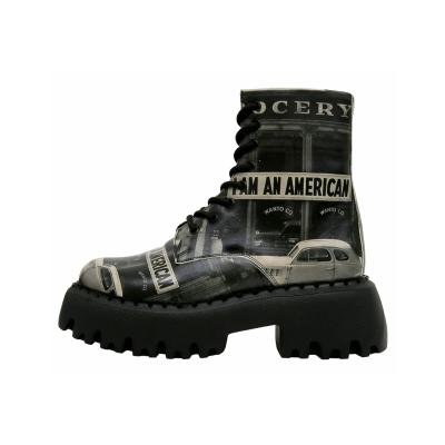 Chelseaboots DOGO "Navy Schnürstiefel Boots I Am An American Damen Stiefeletten", Damen, Gr. 38, Normalschaft, schwarz, Lederimitat, Schuhe Chelseaboots, Handgefertigt